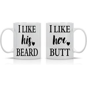 AW Fashions Couples Mug Set I Like His Beard I Like Her Butt Funny Gift 11oz New